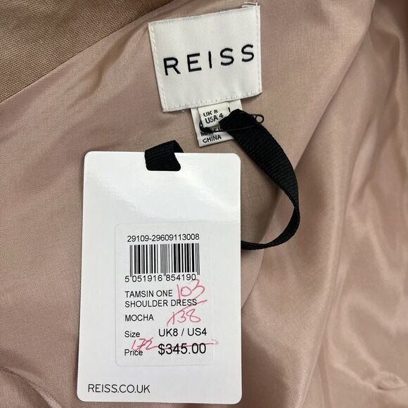 Reiss Tamsin One Shoulder Dress Mocha Brown Beige Size 4 Classicore Old Money - Picture 2 of 13